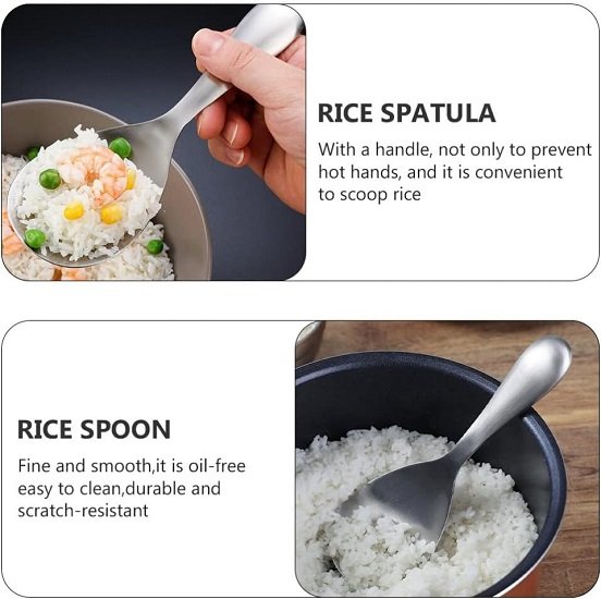 Rice Paddle Spoon Non- Stick Food Serving Spoon Stainless Steel Rice Spoon Kitchen Utensils for Home Restaurant Silver