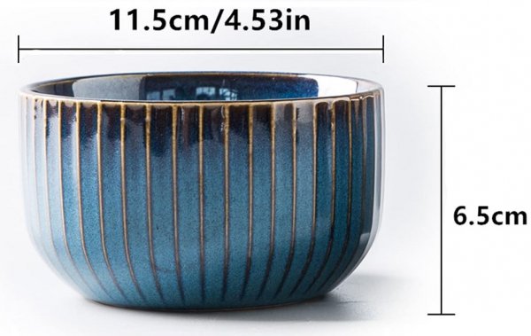 2 Piece Soup Bowl, 18 oz Blue Kitchen Ceramic Grain Bowl Set, Ceramic Kitchen Bowls, Dishwasher Safe Microwave (4.5 Inch)
