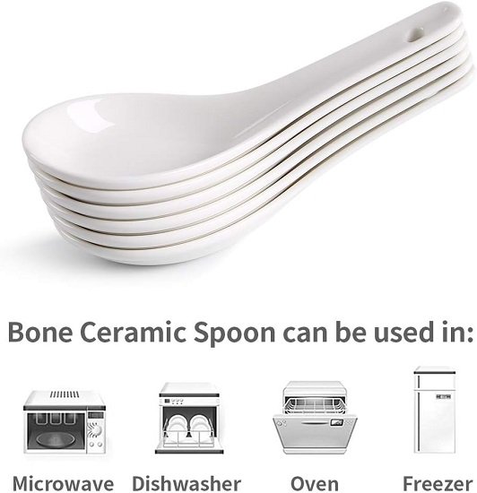 Ceramic Soup Spoons, Asian Ramen Spoons Set of 12 Proper for Miso Wonton Ramen Dumpling Macaron Dishwasher & Oven Safe