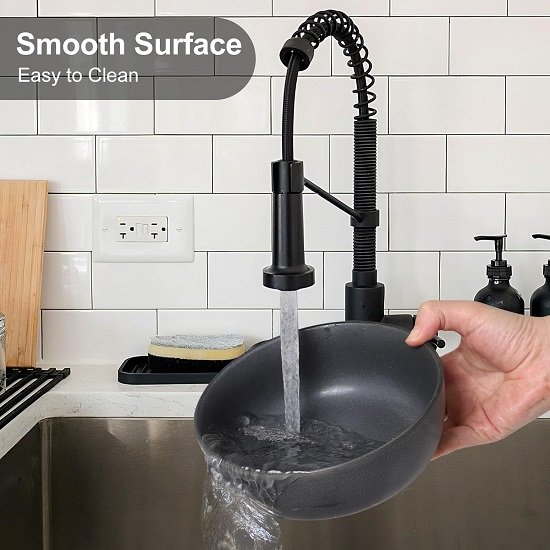 Ceramic Salad Soup Pasta Cereal Bowls 6.5 Inch Stoneware, 27oz Large Bowls Set of 4 for Kitchen, Fruits, Noodle, Salad, Dinner, Oven Microwave Dishwasher Safe Black Gray