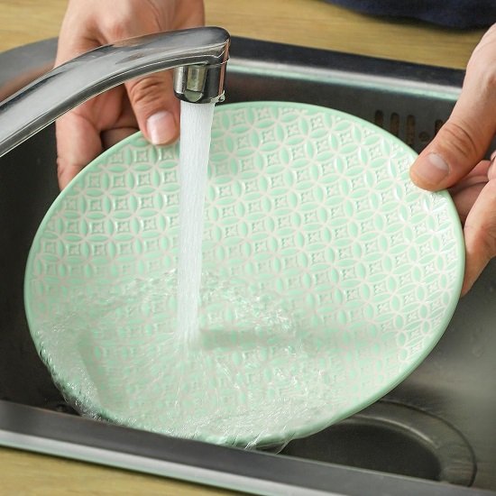 8in Ceramic Dessert Plates, Set of 4 - Salad Plates for Serving Dessert, Snacks, Pizza, Pasta, and Appetizers, Embossed Design, Solid Color - Green