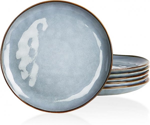 Dinner Plates Set of 6, 10.25 inch Pasta Plate, Ocean Round Stoneware Dessert Plates Dish Set for Kitchen, Reactive Glaze, Microwave Dishwasher Safe, Scratch Resistant, Blue