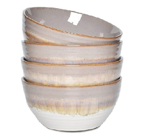 Ceramic Cereal Bowl Set of 4, 26 Oz, Soup Bowl for Oatmeal, Salad, Dishwasher and Microwave Safe, Reactive Glaze (Brown, 6 in)