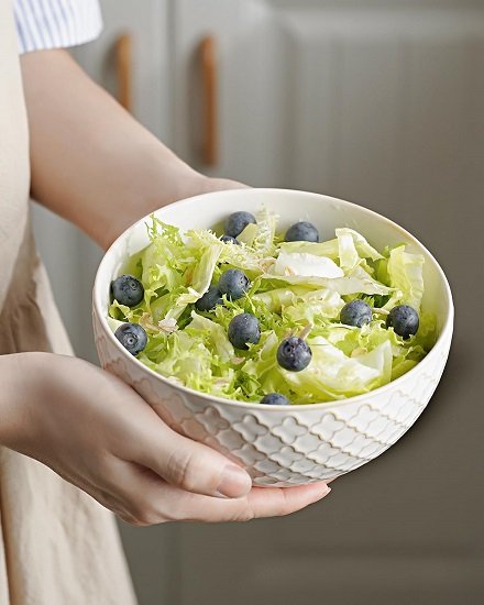 Ceramic Soup Bowls, Cereal Bowl Set of 4 with Assorted Embossment (6.1 inch & 30 oz), Farmhouse Vintage Color Bowls for Kitchen