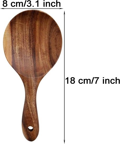 2 Pack Rice Paddle Spoon Natural Wood Non-stick Rice Scooper with Round Shallow Head Food Service Spoon Kitchen Utensils for Rice Potato Salads Desserts, 7 Inch