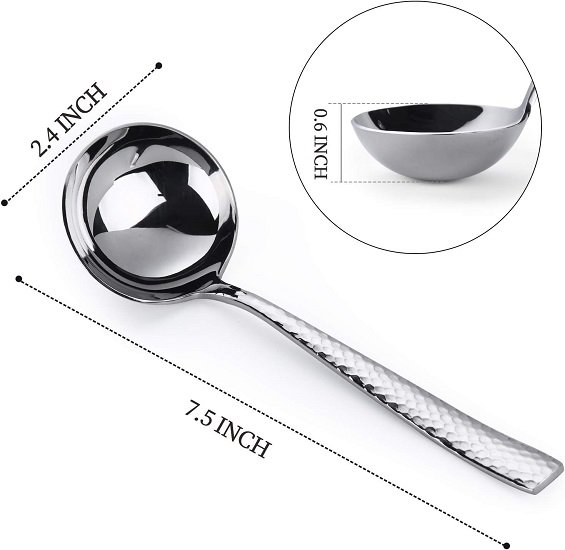 Sauce ladle，7.5 inch Hammered 18/10 1 oz Stainless Steel Small Gravy Soup Serving Ladle for Cooking or Serving Soup Spoon，Dishwasher Safe