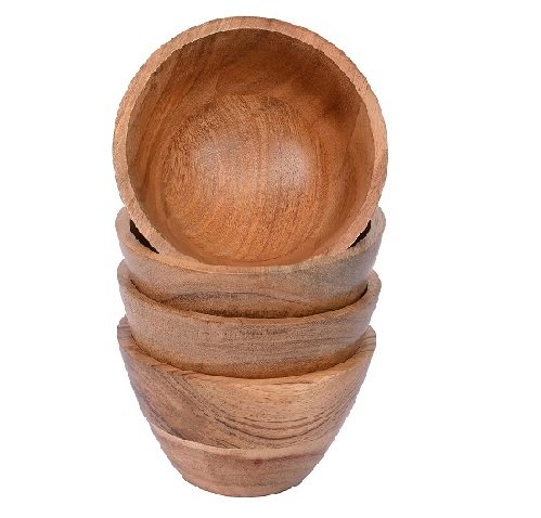 Acacia Wood Bowl Sets of 4 for Kitchen Meal Party and Salad Fruit, Vegetable, Snack (4.5" x 4.5" x 2.5")